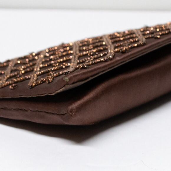 Envelop Clutch Vintage MAGID Brown Beaded Purse Antique Bag with Original Mirror - Picture 6 of 8